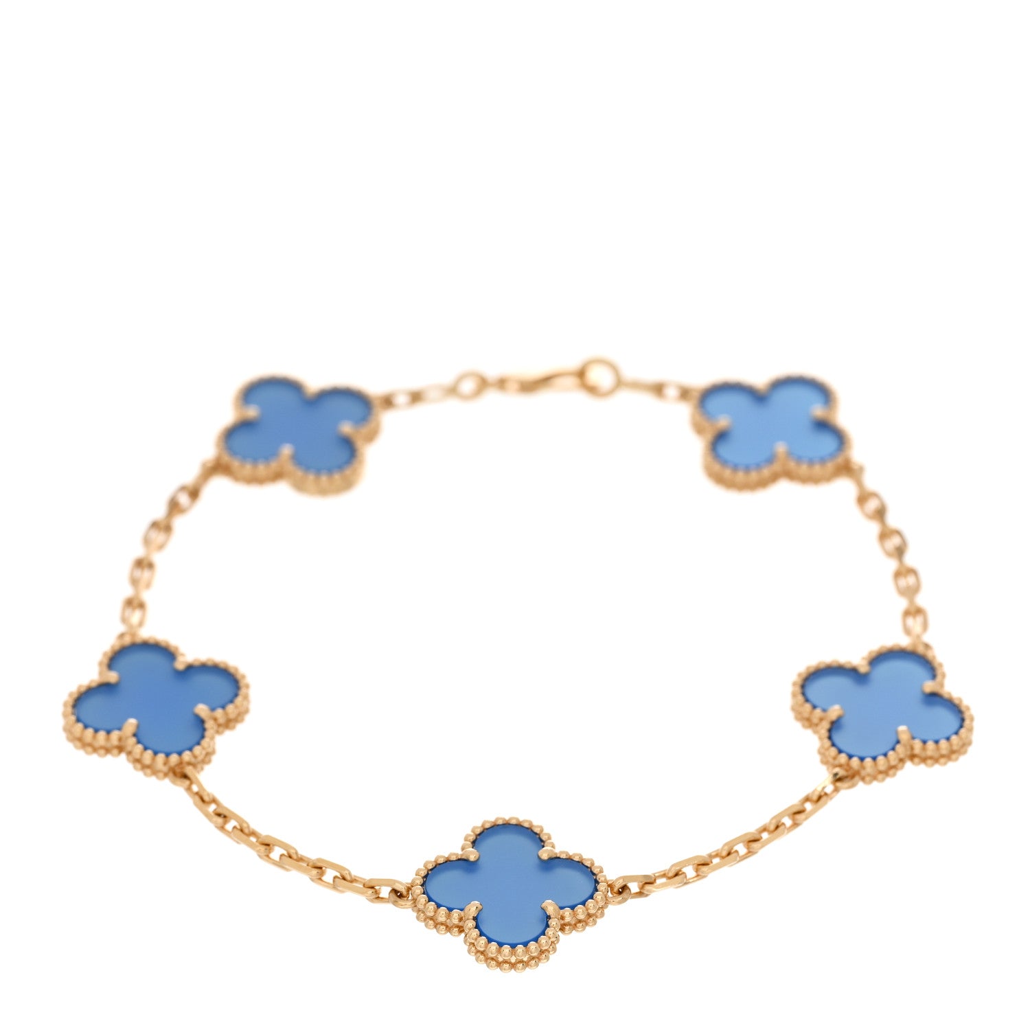 Van Cleef & Arpels 18K Yellow Gold Blue Agate 5 Motifs Vintage Alhambra Bracelet 1 of 4