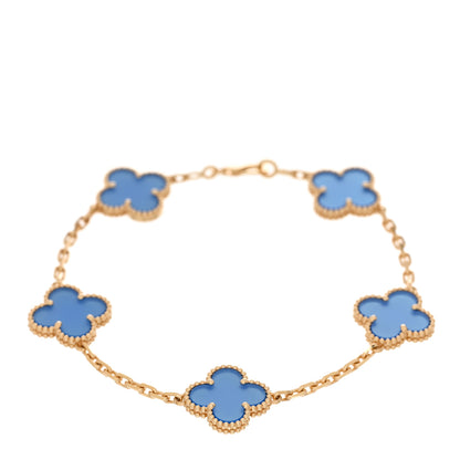 Van Cleef & Arpels 18K Yellow Gold Blue Agate 5 Motifs Vintage Alhambra Bracelet 1 of 4