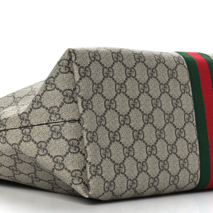 Gucci GG Supreme Monogram Textured Calfskin Web Medium Ophidia Shopping Tote Beige Ebony New Acero 8 of 9