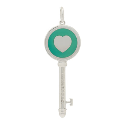 Tiffany Sterling Silver Enamel Heart Key Pendant Blue 1 of 4