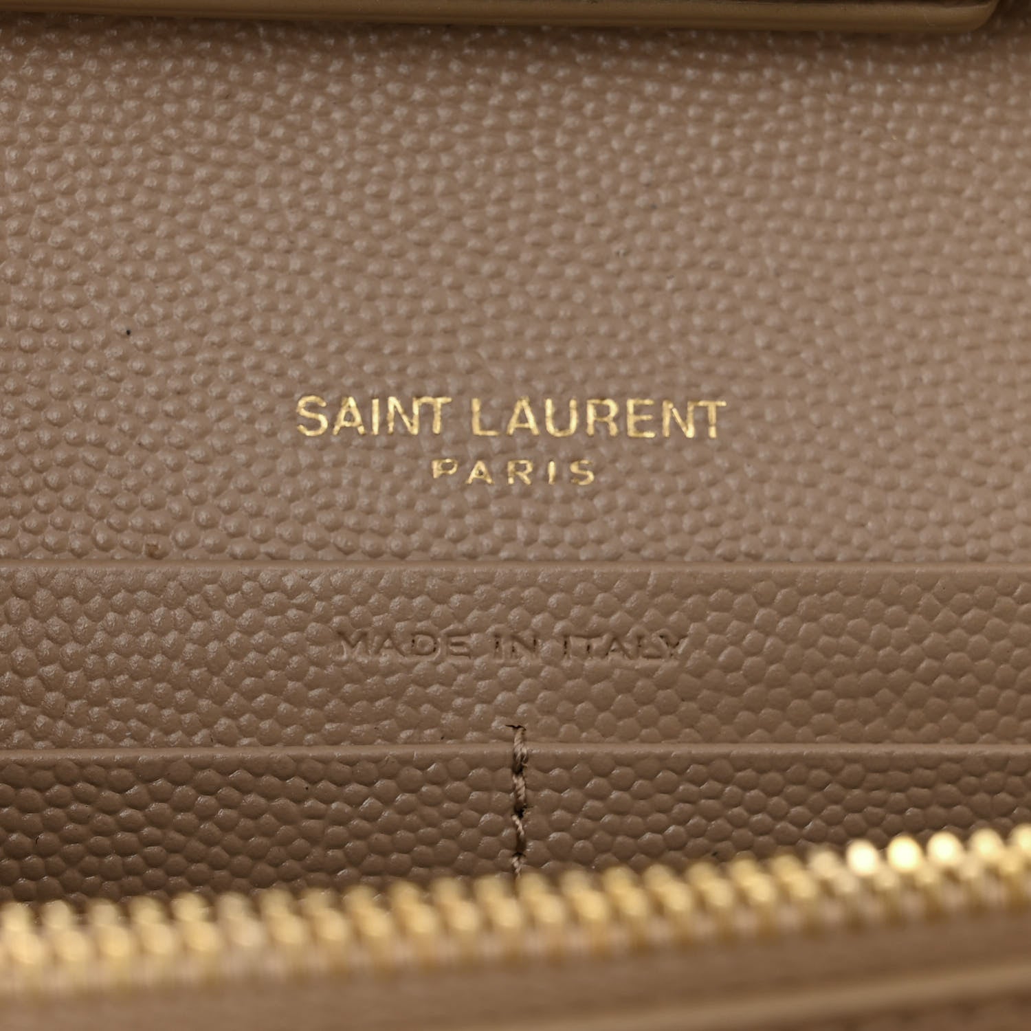 Saint Laurent Grain De Poudre Matelasse Chevron Monogram Chain Wallet Dark Beige 6 of 9