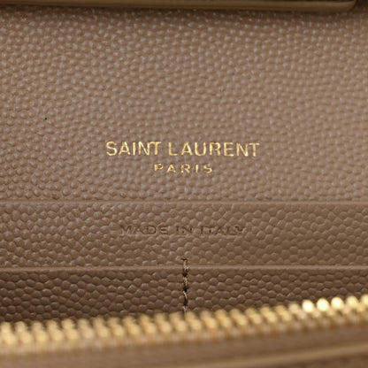 Saint Laurent Grain De Poudre Matelasse Chevron Monogram Chain Wallet Dark Beige 6 of 9