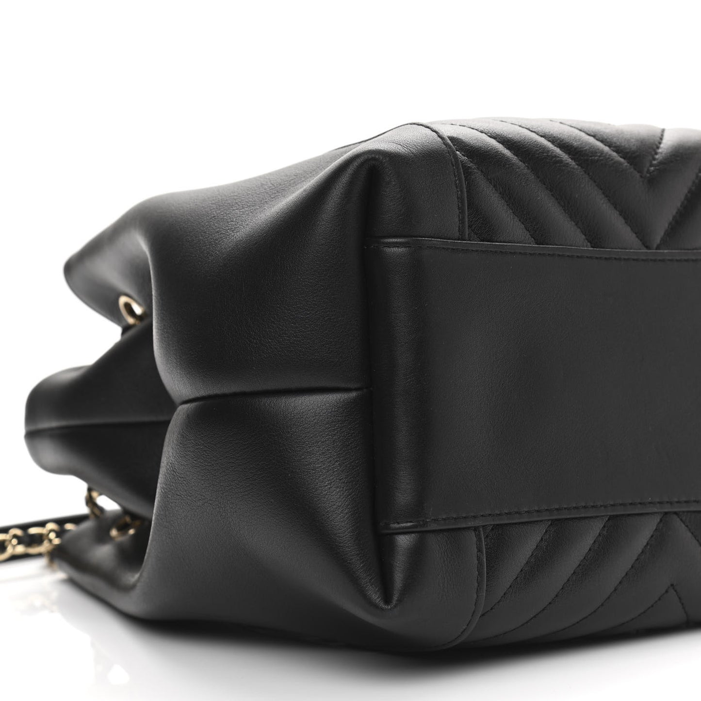 Calfskin Quilted Daily Chevron Drawstring Bag Black