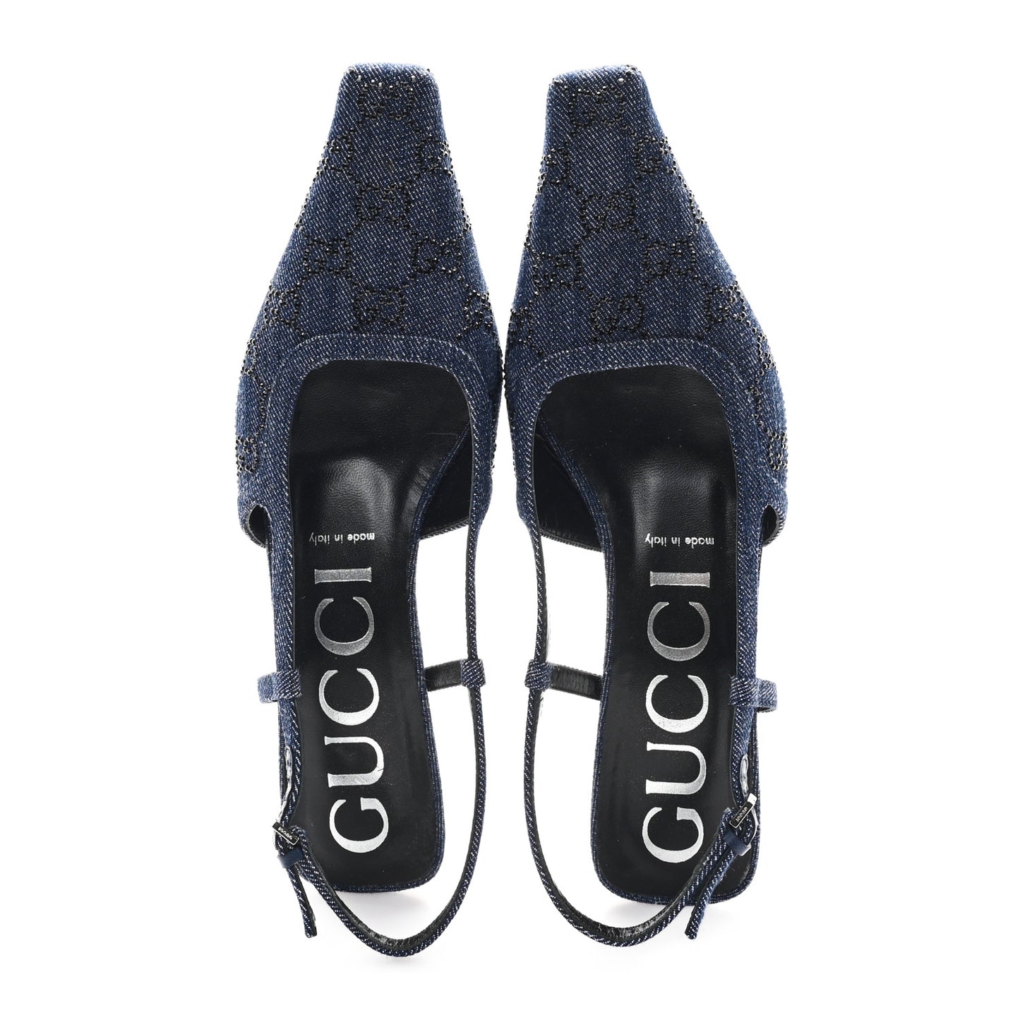 Denim GG Monogram Malaga Kid Crystal Square G 35mm Slingback Pumps 40 Blue