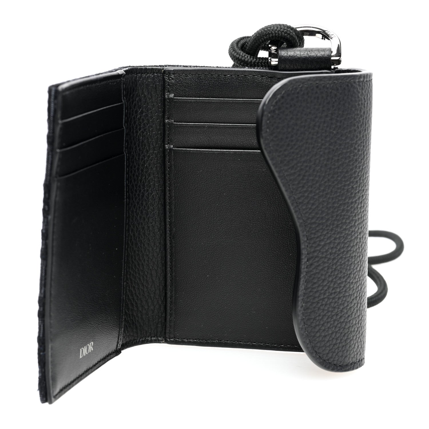 Christian Dior Oblique Jacquard Grained Calfskin Saddle Card Holder On Strap Black 5 of 9