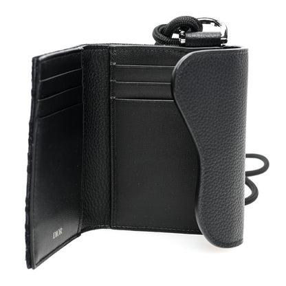 Christian Dior Oblique Jacquard Grained Calfskin Saddle Card Holder On Strap Black 5 of 9