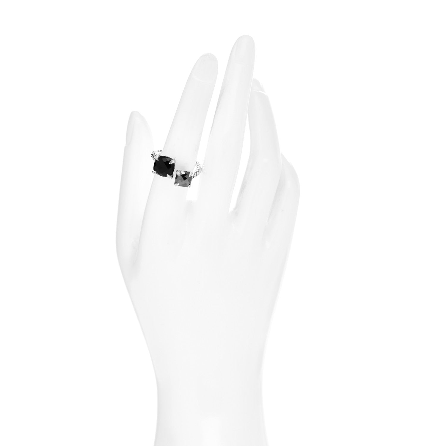 David Yurman Sterling Silver Diamond Black Onyx Hematine Chatelaine Bypass Ring 55 7.25 2 of 5
