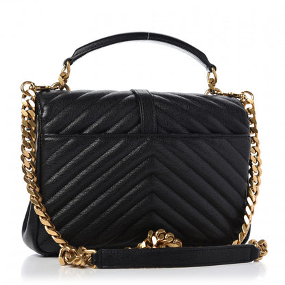 Saint Laurent Sheepskin Matelasse Chevron Monogram Medium College Bag Black 3 of 10