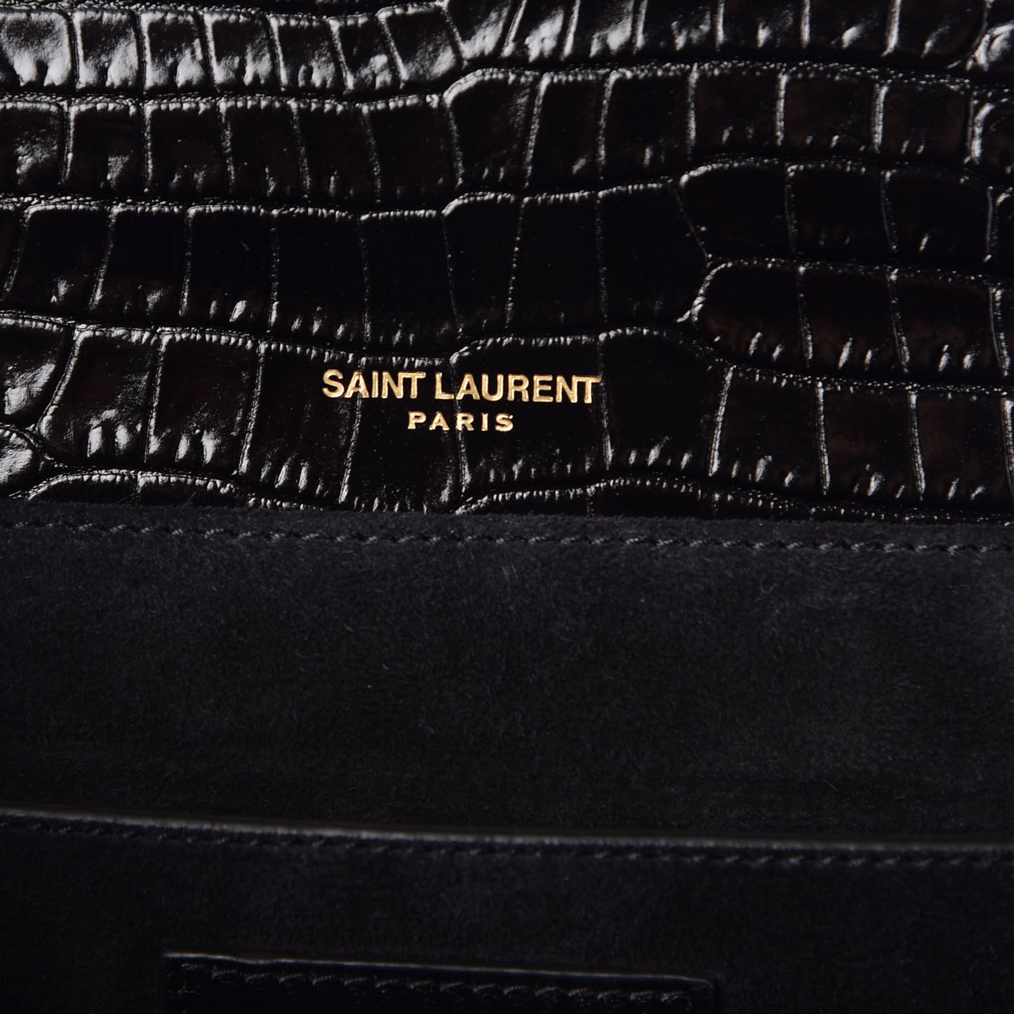 Calfskin Crocodile Embossed Medium Bellechasse Satchel Black