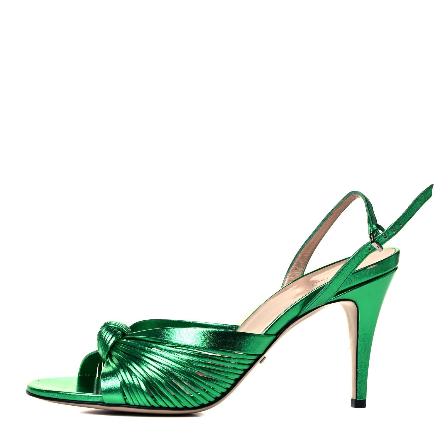 Gucci Metallic Nappa Crawford Knot Slingback Sandals 39 Green 1 of 7