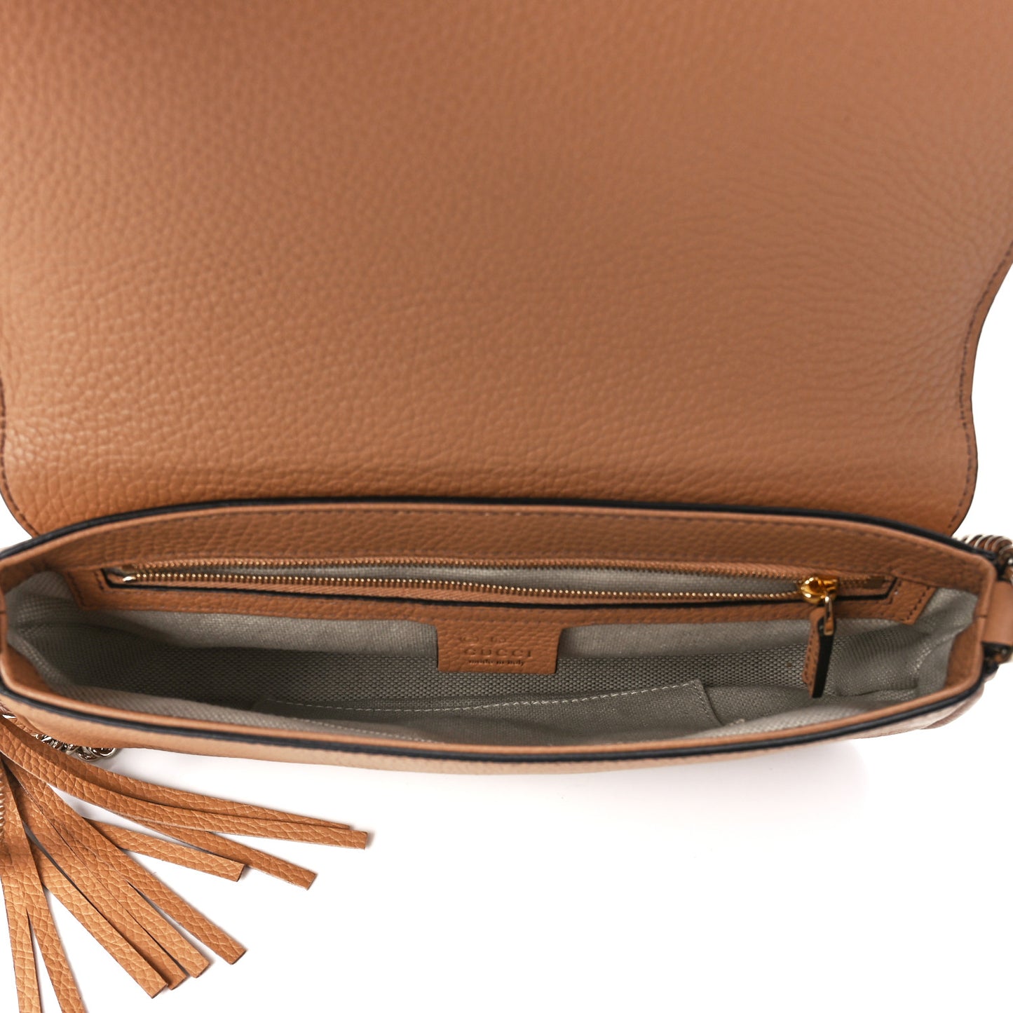 Pebbled Calfskin Medium Soho Flap Crossbody Camelia
