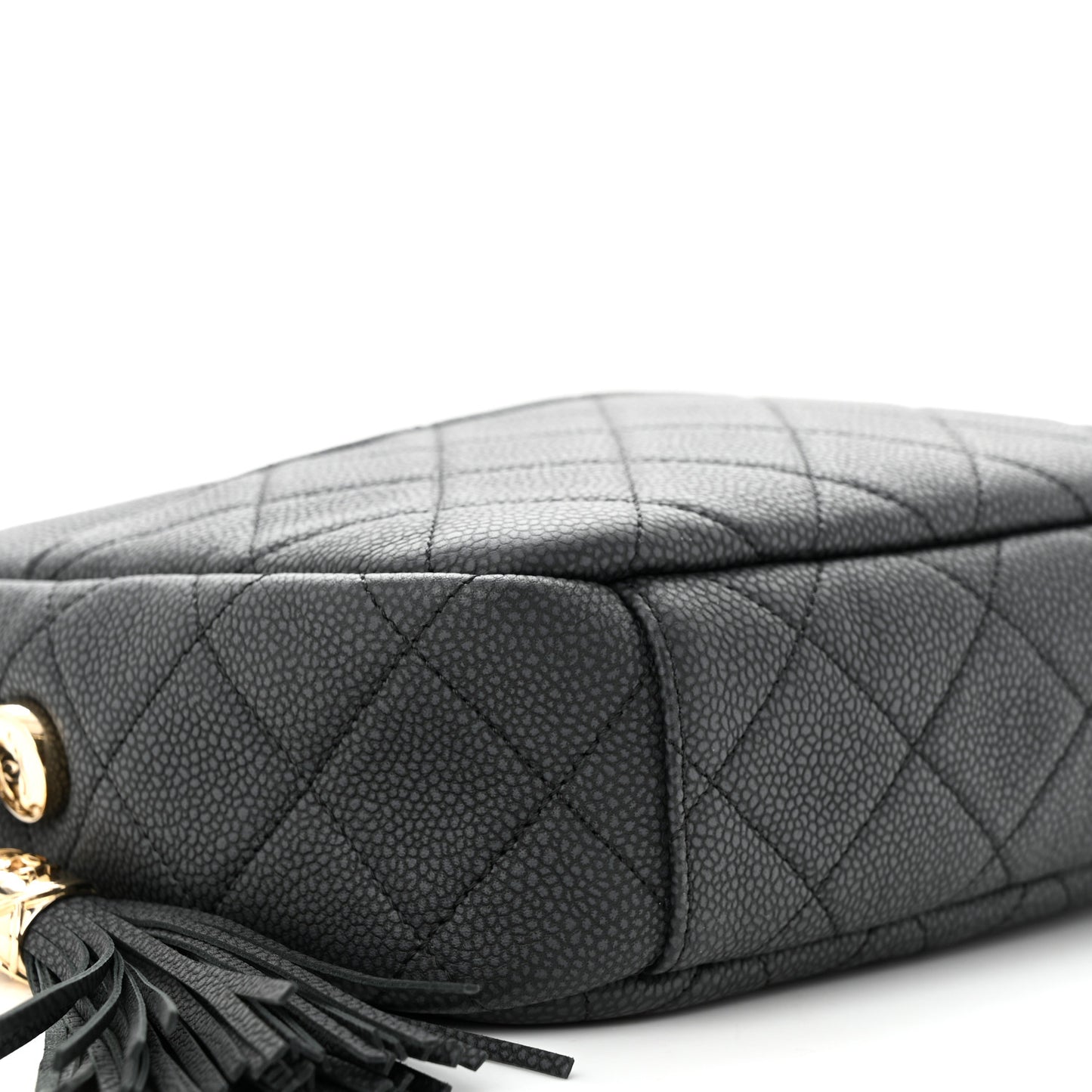 Iridescent Caviar Quilted Small Coco Tassel Camera Case Black