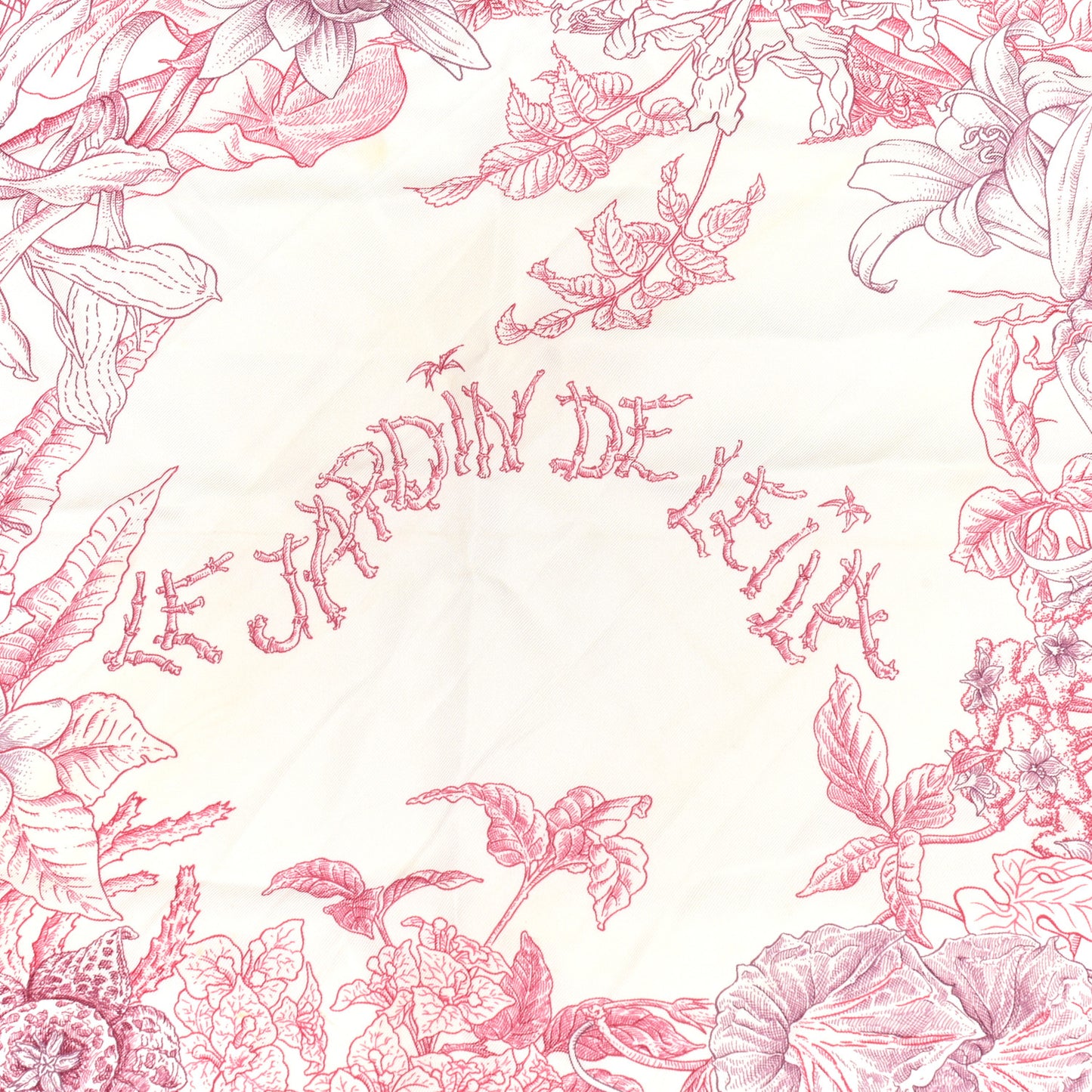 Silk Le Jardin de Leila Scarf 90 Blanc Framboise Prune