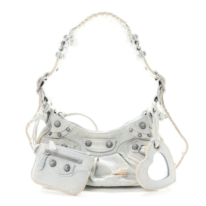 Balenciaga Washed Frayed Denim Crystal XS Le Cagole Shoulder Bag Pale Blue 2 of 11