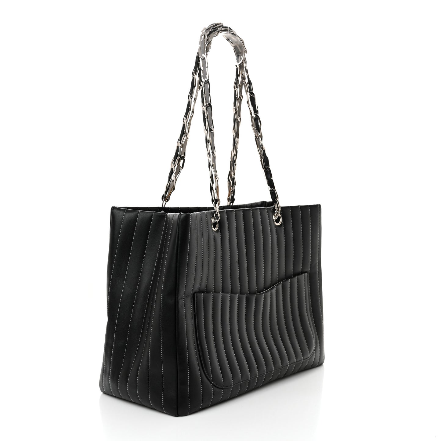 Lambskin Vertical Quilted Large Mademoiselle Tote Black