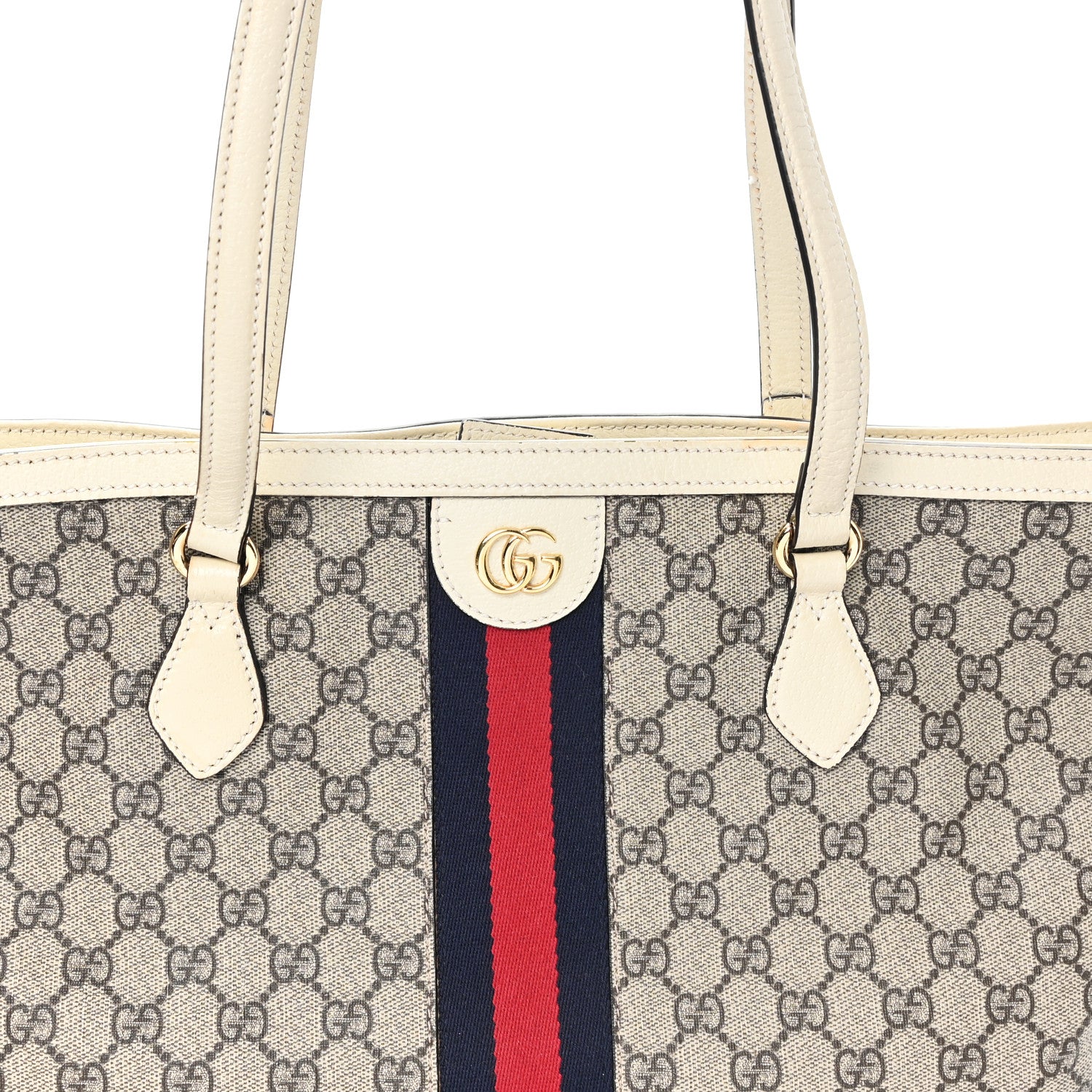 Gucci GG Supreme Monogram Textured Dollar Calfskin Web Medium Ophidia Shopping Tote Beige Ebony Mystic White 7 of 9