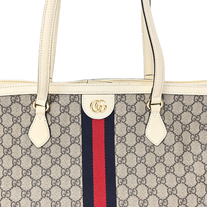 Gucci GG Supreme Monogram Textured Dollar Calfskin Web Medium Ophidia Shopping Tote Beige Ebony Mystic White 7 of 9