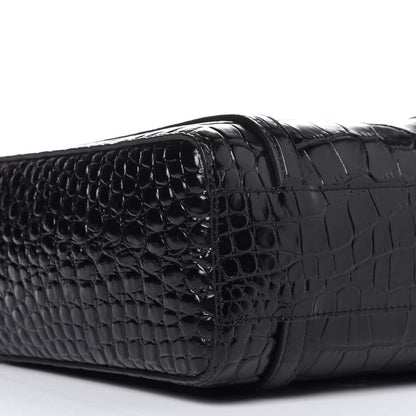 Balenciaga Shiny Calfskin Logo Crocodile Embossed XXS Everyday Tote Black 8 of 10