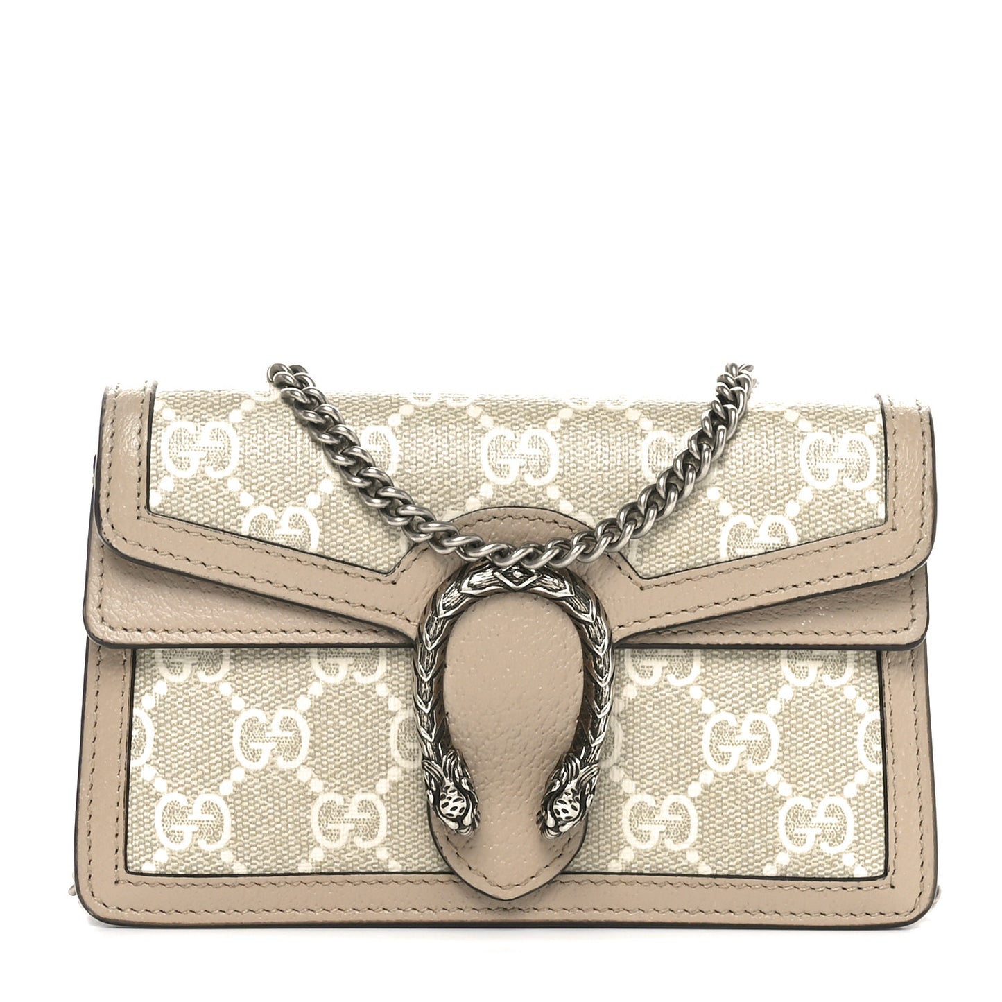 GG Supreme Monogram Textured Dollar Calfskin Super Mini Dionysus Shoulder Bag Beige Mystic White Oatmeal