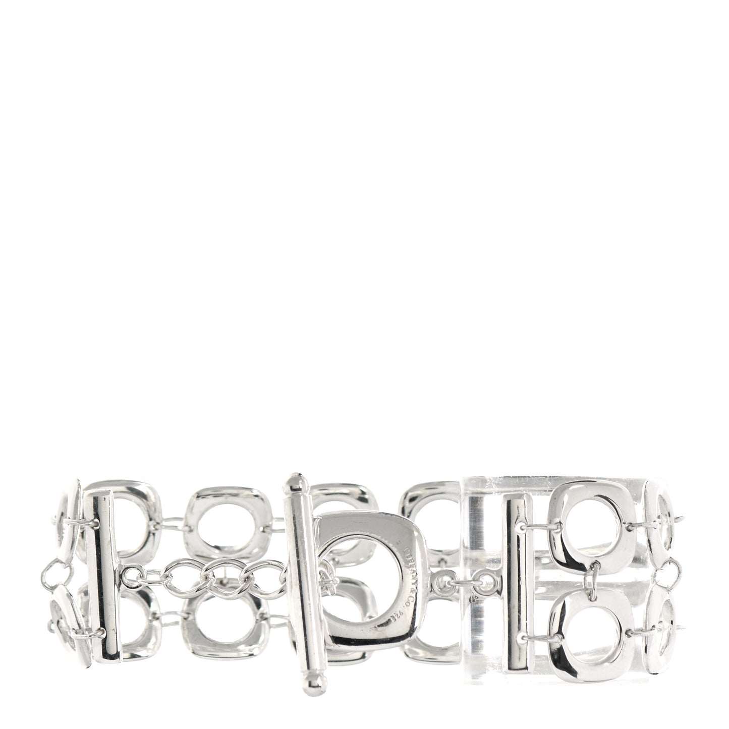 Sterling Silver Double Cushion Square Link Toggle Bracelet