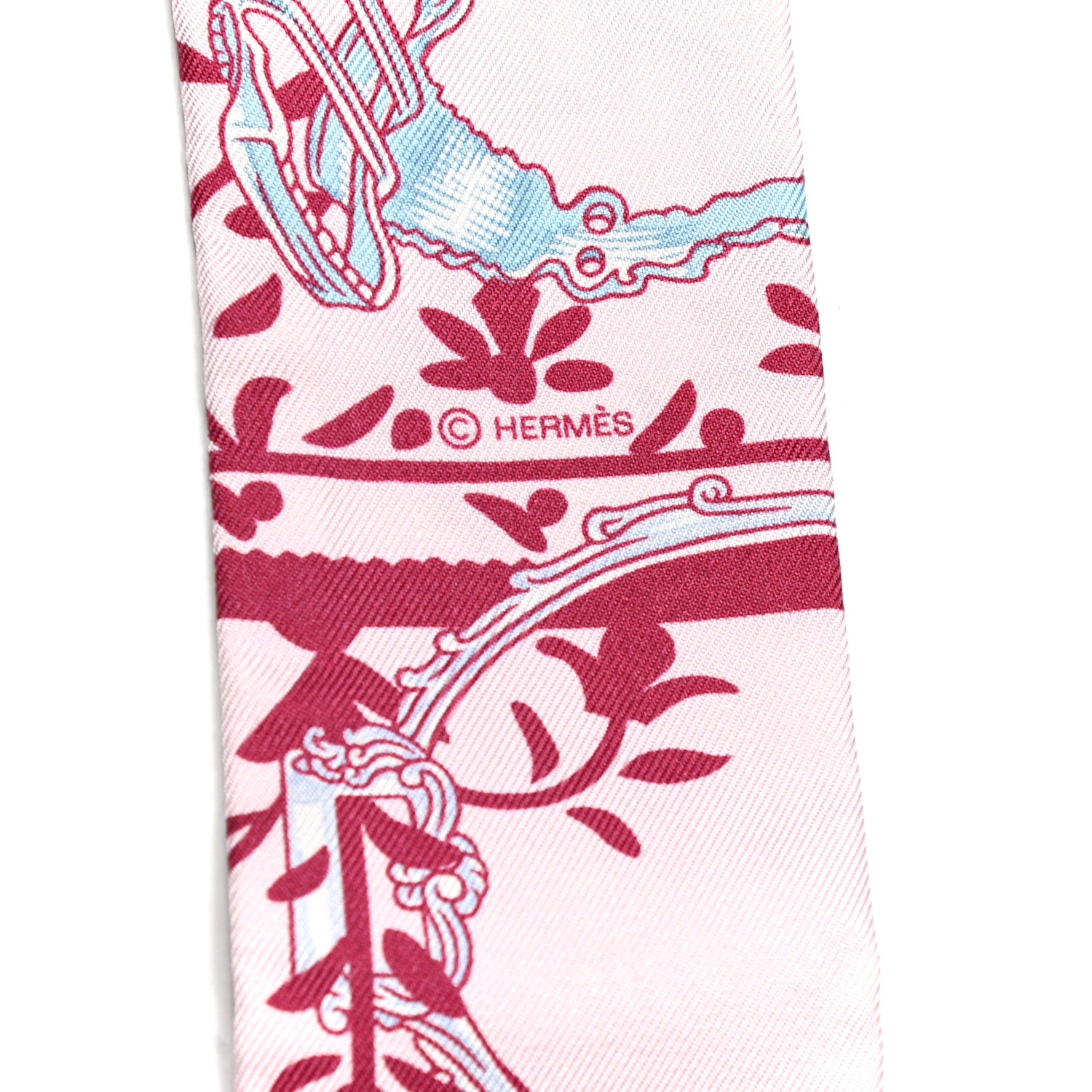 Hermes Silk Etriers Remix Twilly Rose Pale Bordeaux 1067447