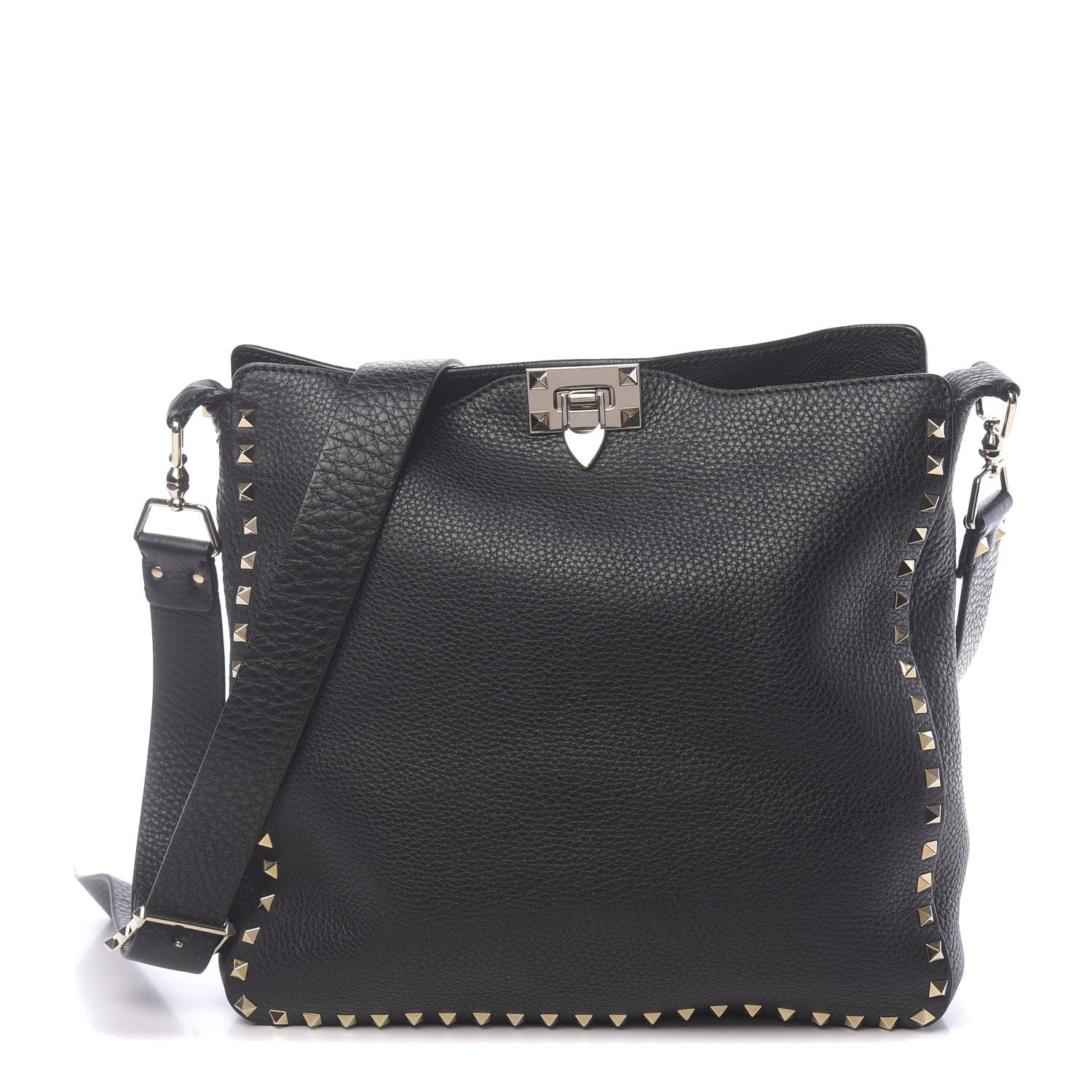 Valentino Garavani Pebbled Calfskin Large Rockstud Flip-Lock Messenger Bag Black 1 of 9