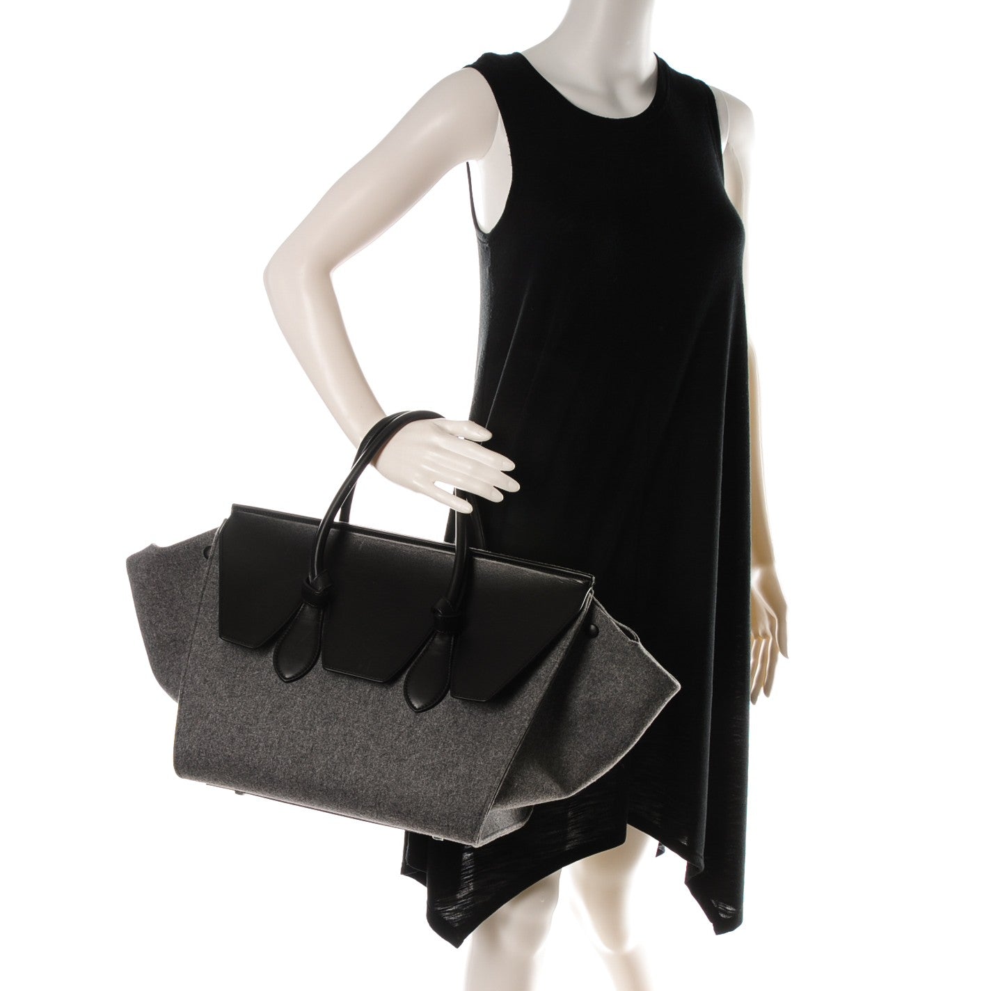 Felt Calfskin Medium Tie Knot Tote Grey Black