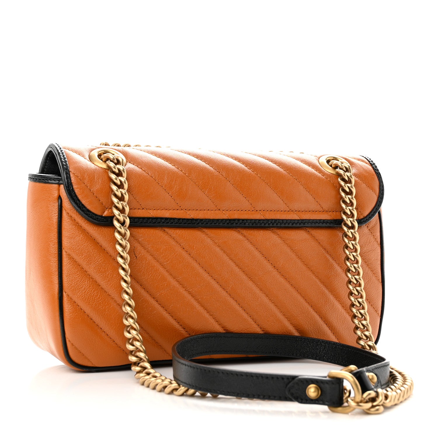 Gucci Vintage Effect Calfskin Matelasse Diagonal Small Torchon GG Marmont Shoulder Bag Cognac Black 3 of 11