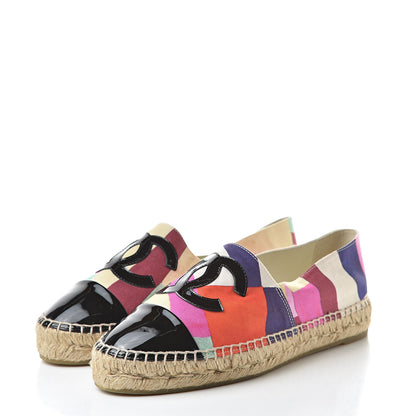 Chanel Patent Fabric Striped CC Espadrilles 39 Multicolor Black 3 of 13