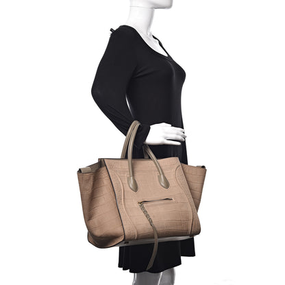 Celine Crocodile Embossed Nubuck Medium Phantom Luggage Beige 2 of 17
