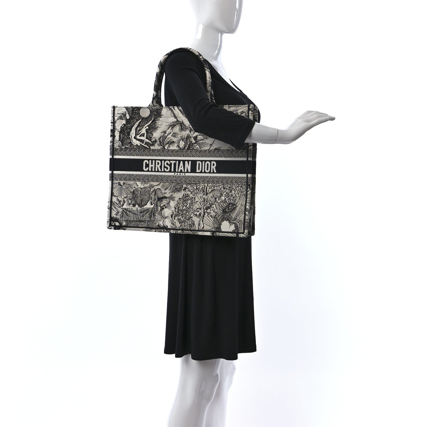Canvas Embroidered Toile De Jouy Book Tote White Black