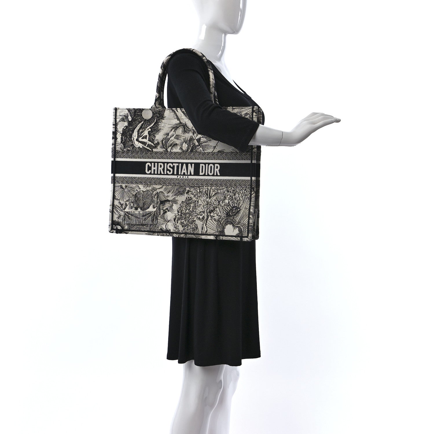 Christian Dior Canvas Embroidered Toile De Jouy Book Tote White Black 2 of 10