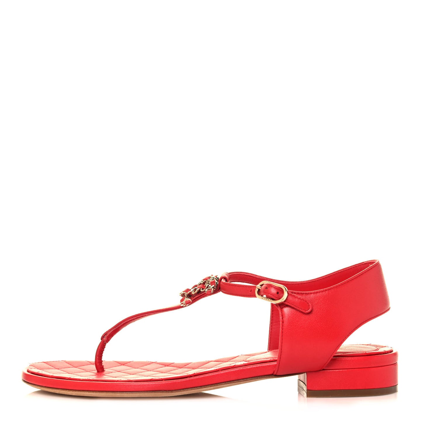 Lambskin Chain CC Logo Thong Sandals 38.5 Red