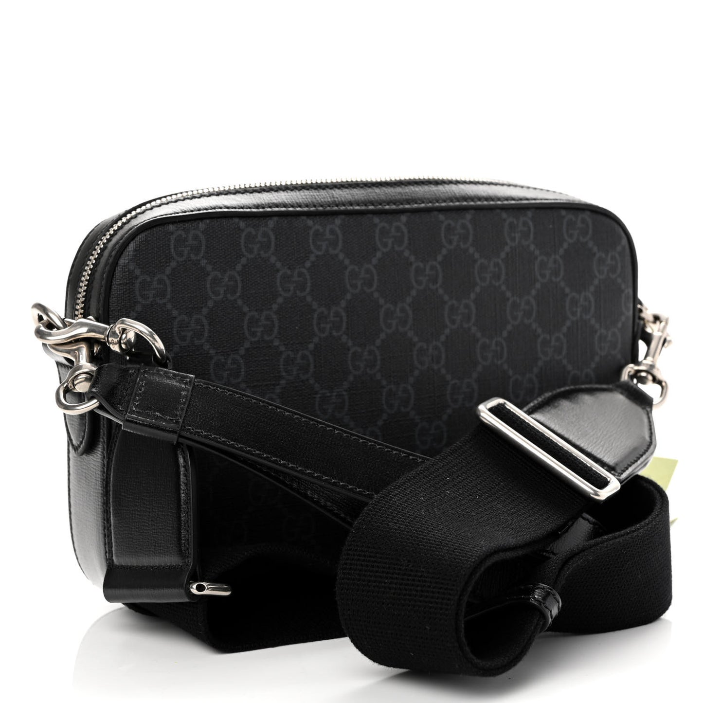 GG Supreme Monogram Azalea Calfskin Retro Interlocking G Wristlet Shoulder Bag Black