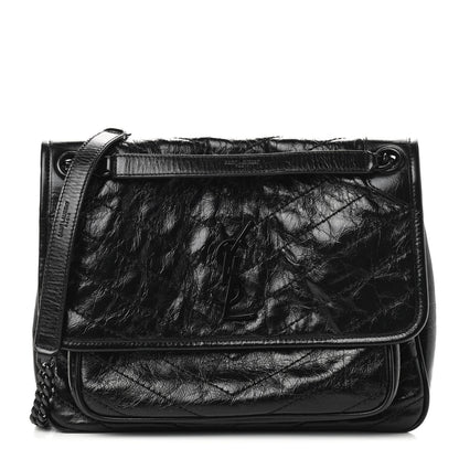 Saint Laurent Crinkled Calfskin Matelasse Monogram Medium Niki Chain Satchel Black 1 of 9