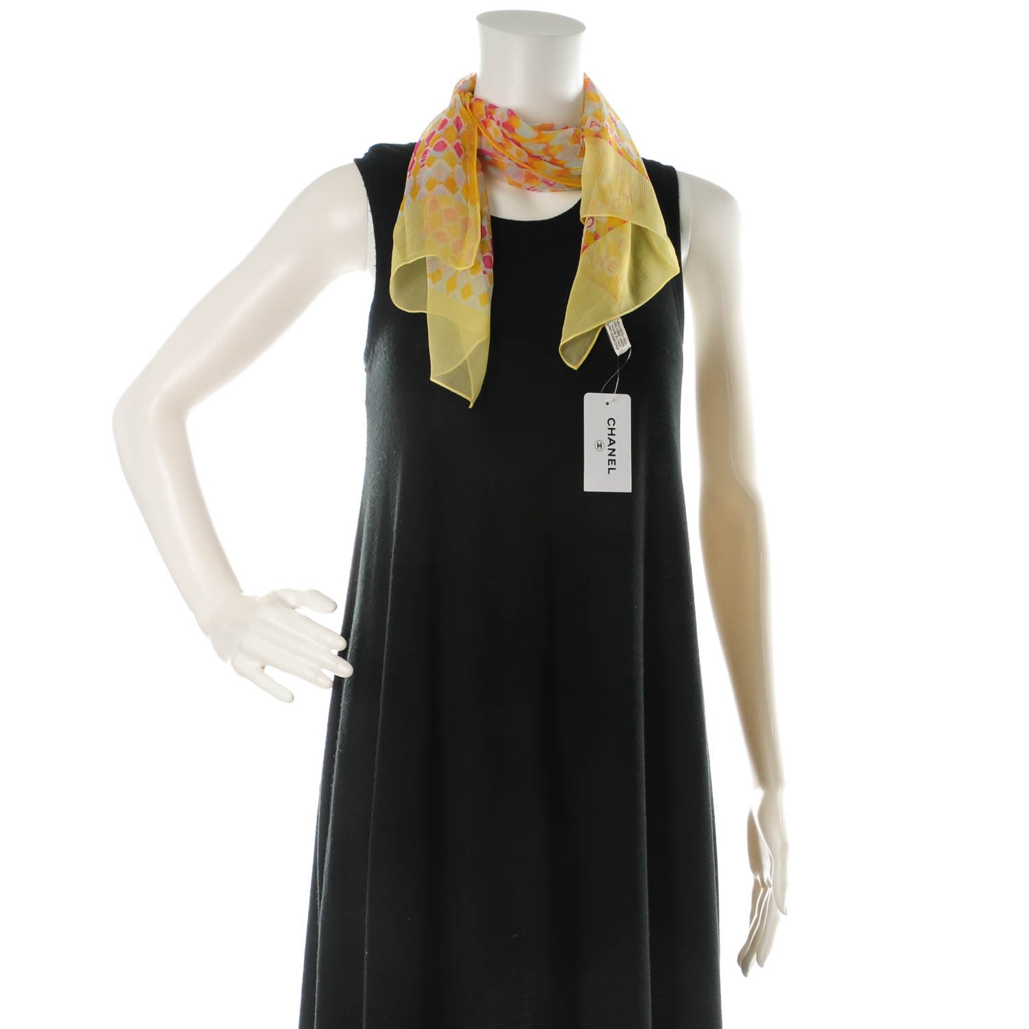 Chanel Silk Chiffon CC Scarf Yellow Pink 2 of 5