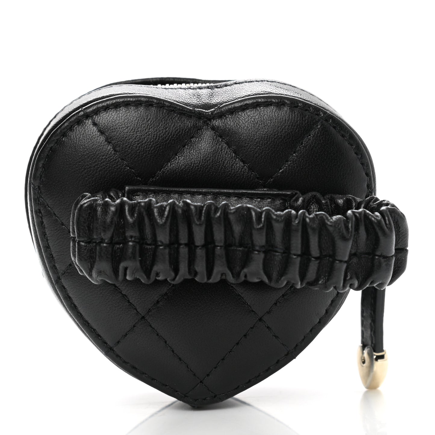 Lambskin Quilted CC In Love Heart Zipped Arm Coin Purse Black