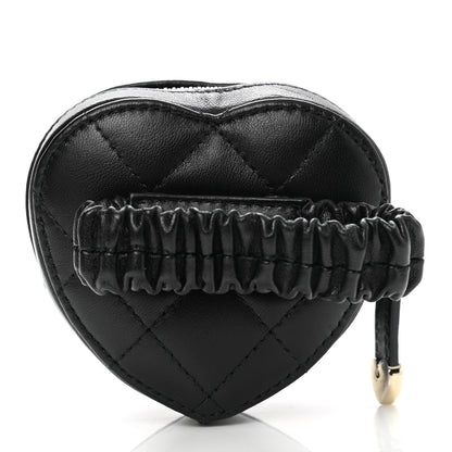 Chanel Lambskin Quilted CC In Love Heart Zipped Arm Coin Purse Black 3 of 7