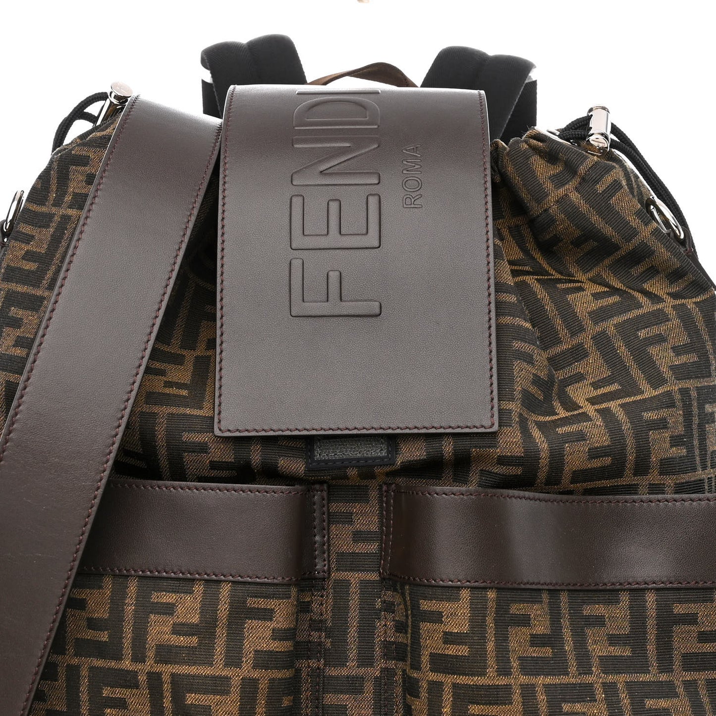 Recycled Fabric Jacquard Vitello Astro FF 1974 Large Fendi Strike Backpack Tobacco Moro Ebano