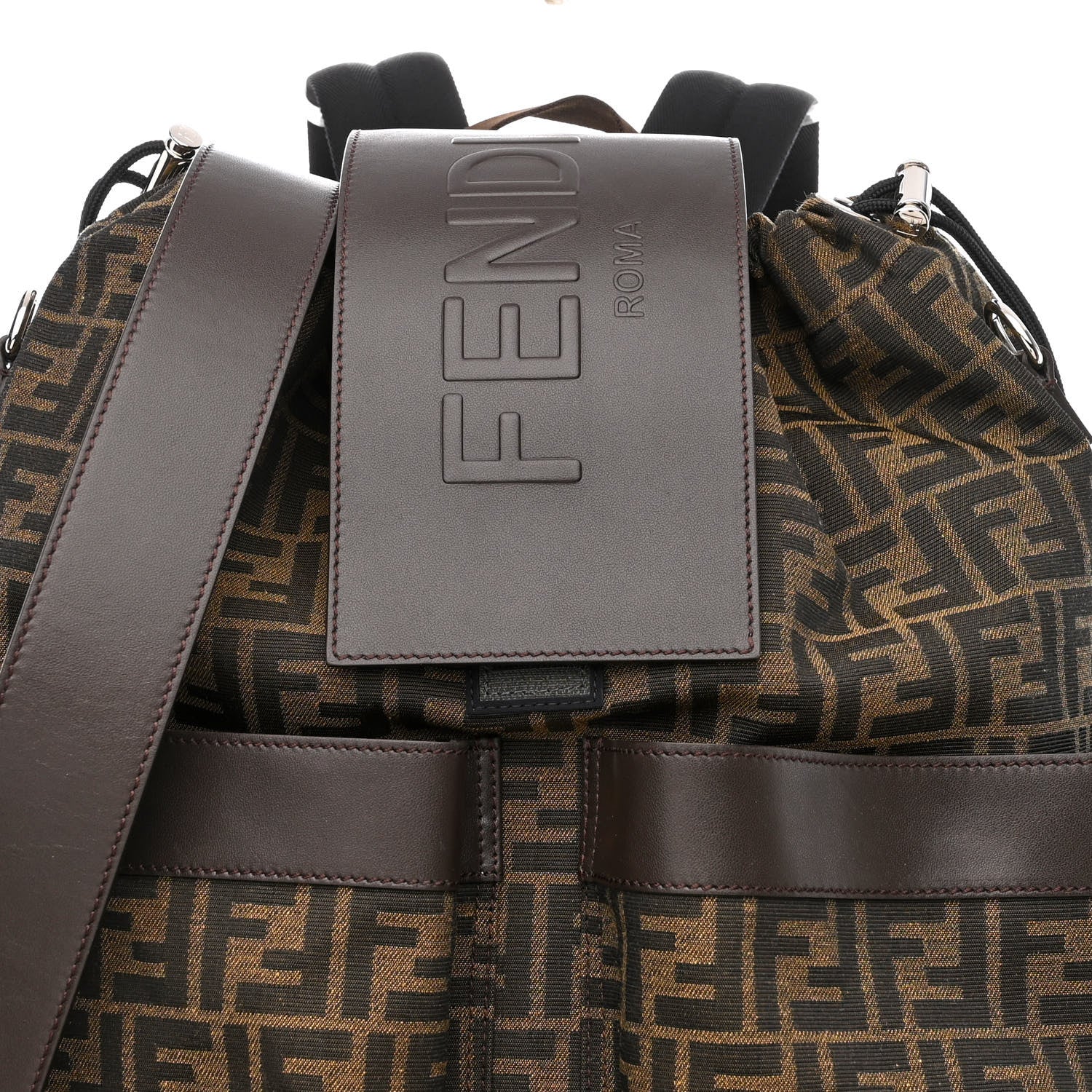 Fendi Recycled Fabric Jacquard Vitello Astro FF 1974 Large Fendi Strike Backpack Tobacco Moro Ebano 8 of 10