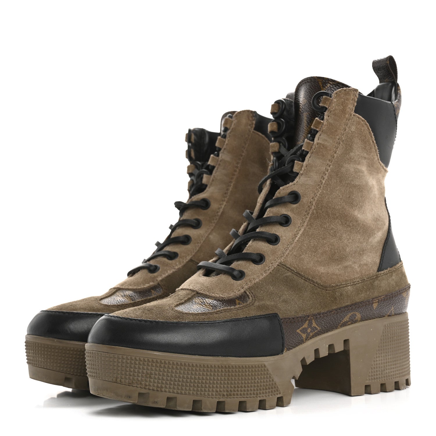 Louis Vuitton Suede Calfskin Monogram Laureate Platform Desert Boots 37.5 Taupe 4 of 17