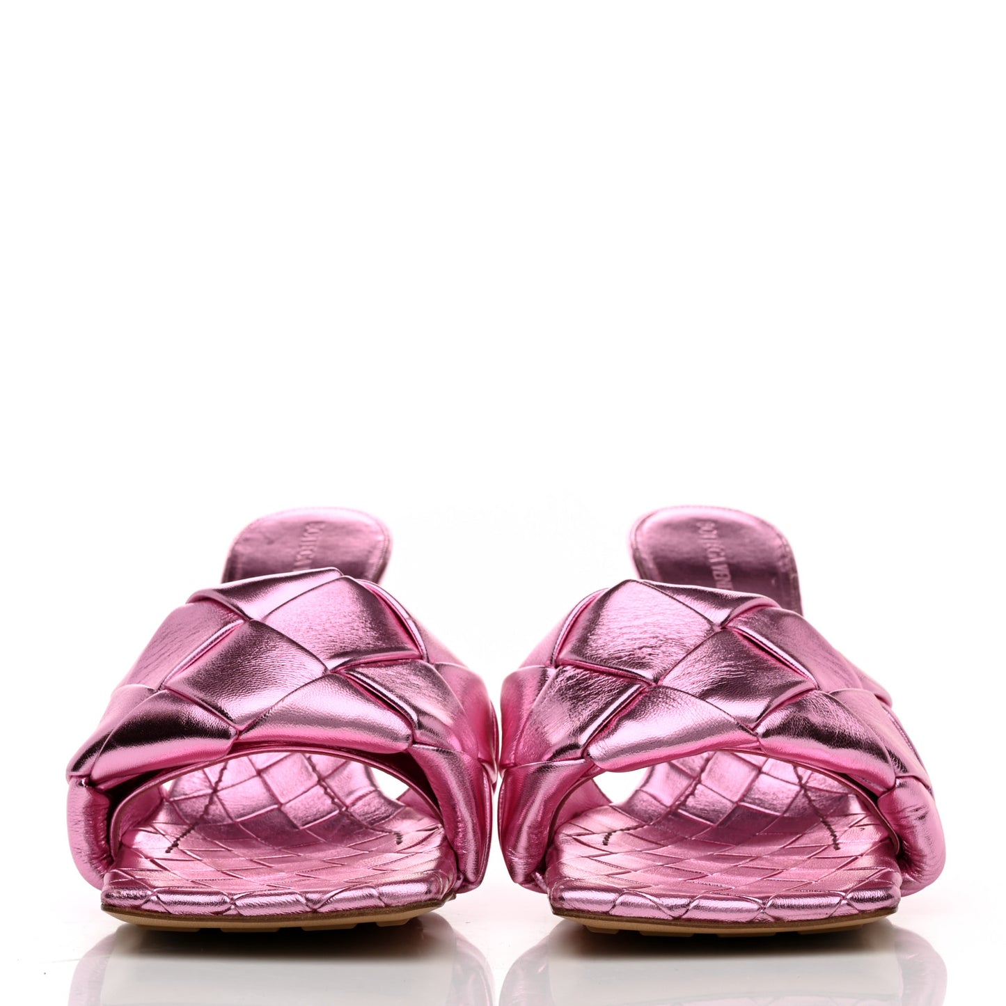 Metallic Nappa Maxi Intrecciato Lido 90mm Mule Sandals 39 Azalea