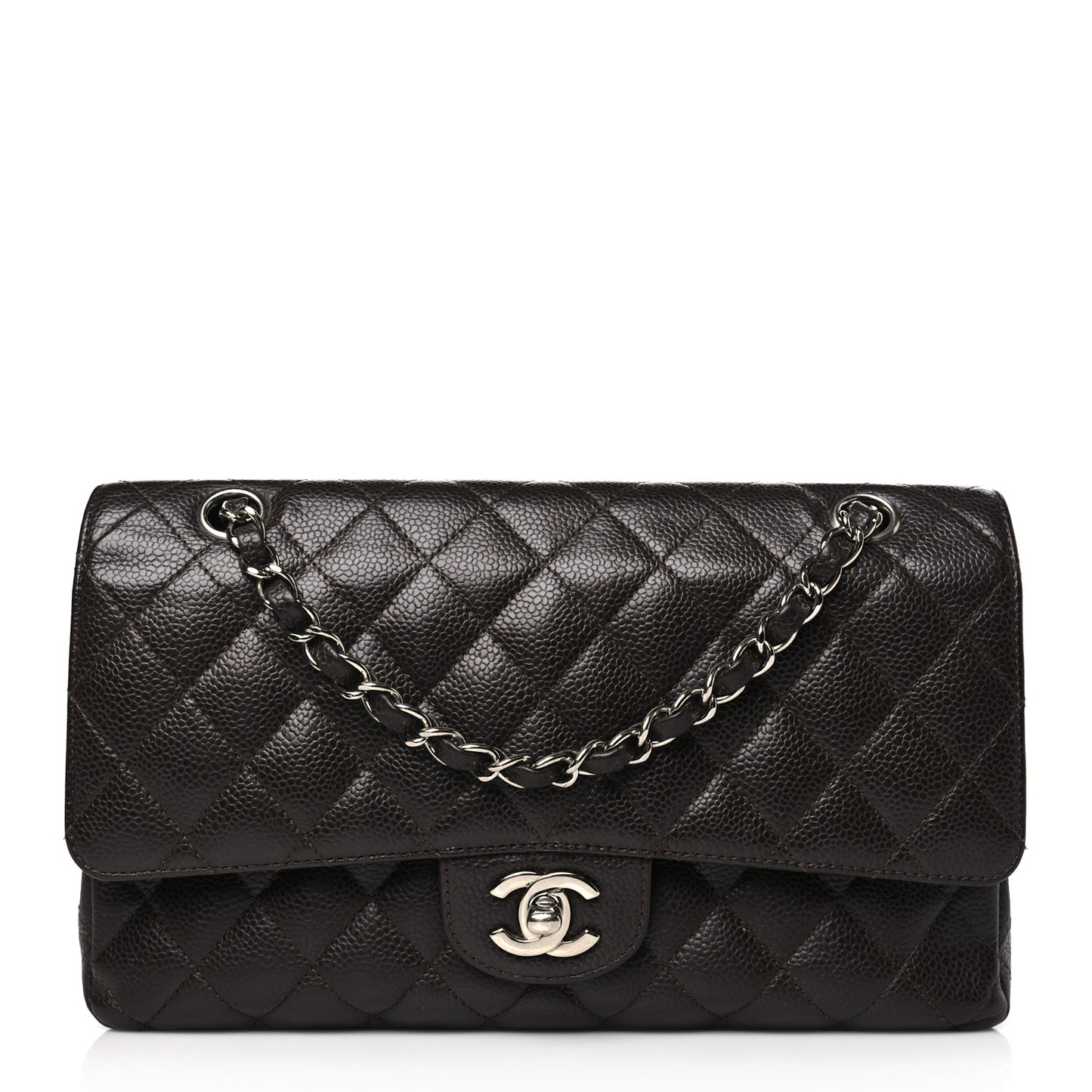 Caviar Quilted Medium Double Flap Brown