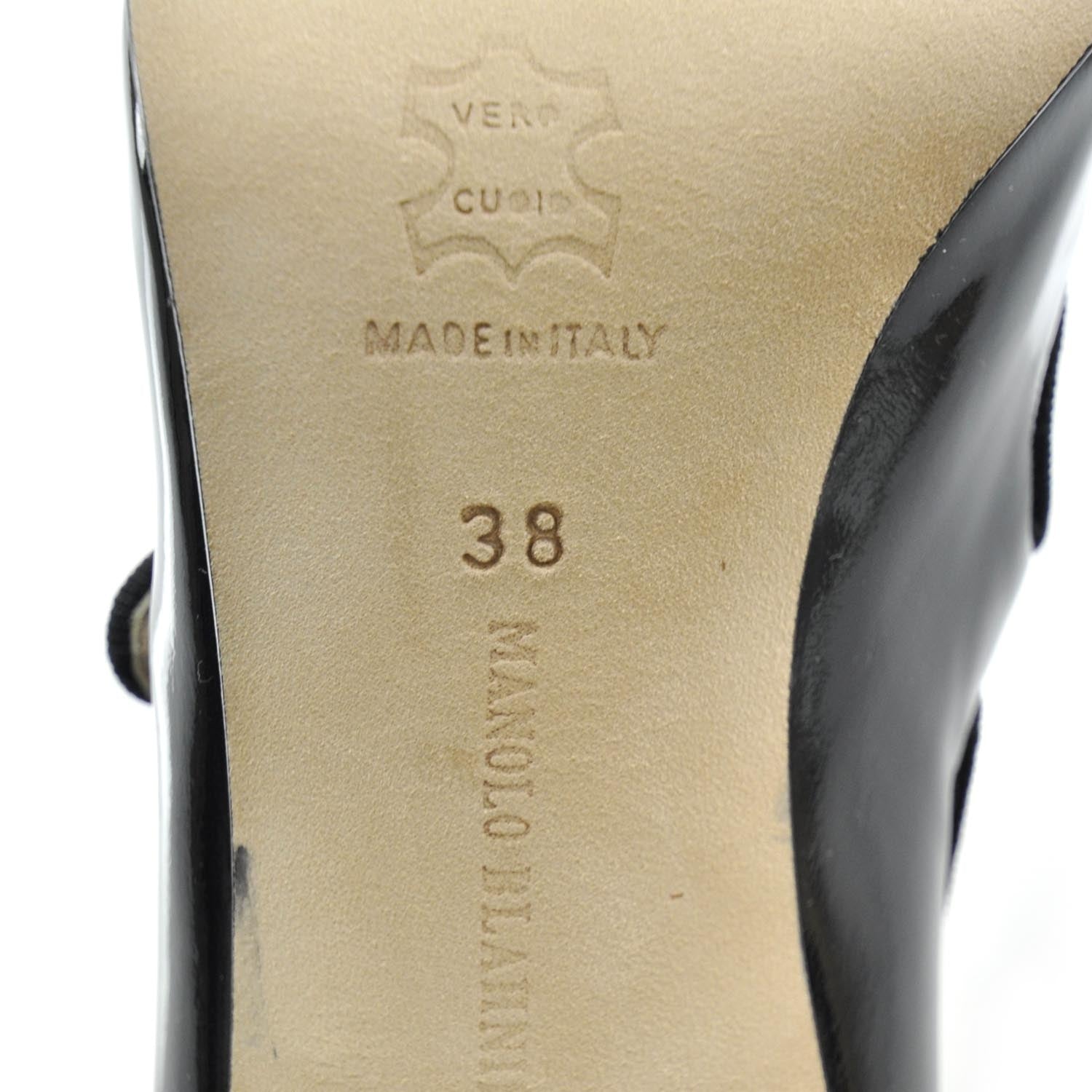 FASHIONPHILE MANOLOBLAHNIKPatentOpenToeMaryJaneHeels38Black 7 of 7