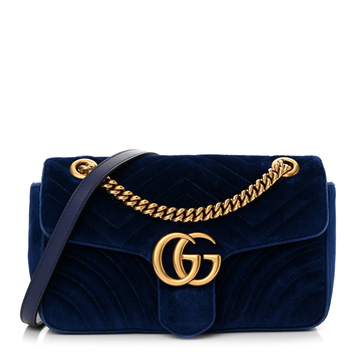 Gucci Velvet Matelasse Small GG Marmont Shoulder Bag Cobalt Blue 1 of 12