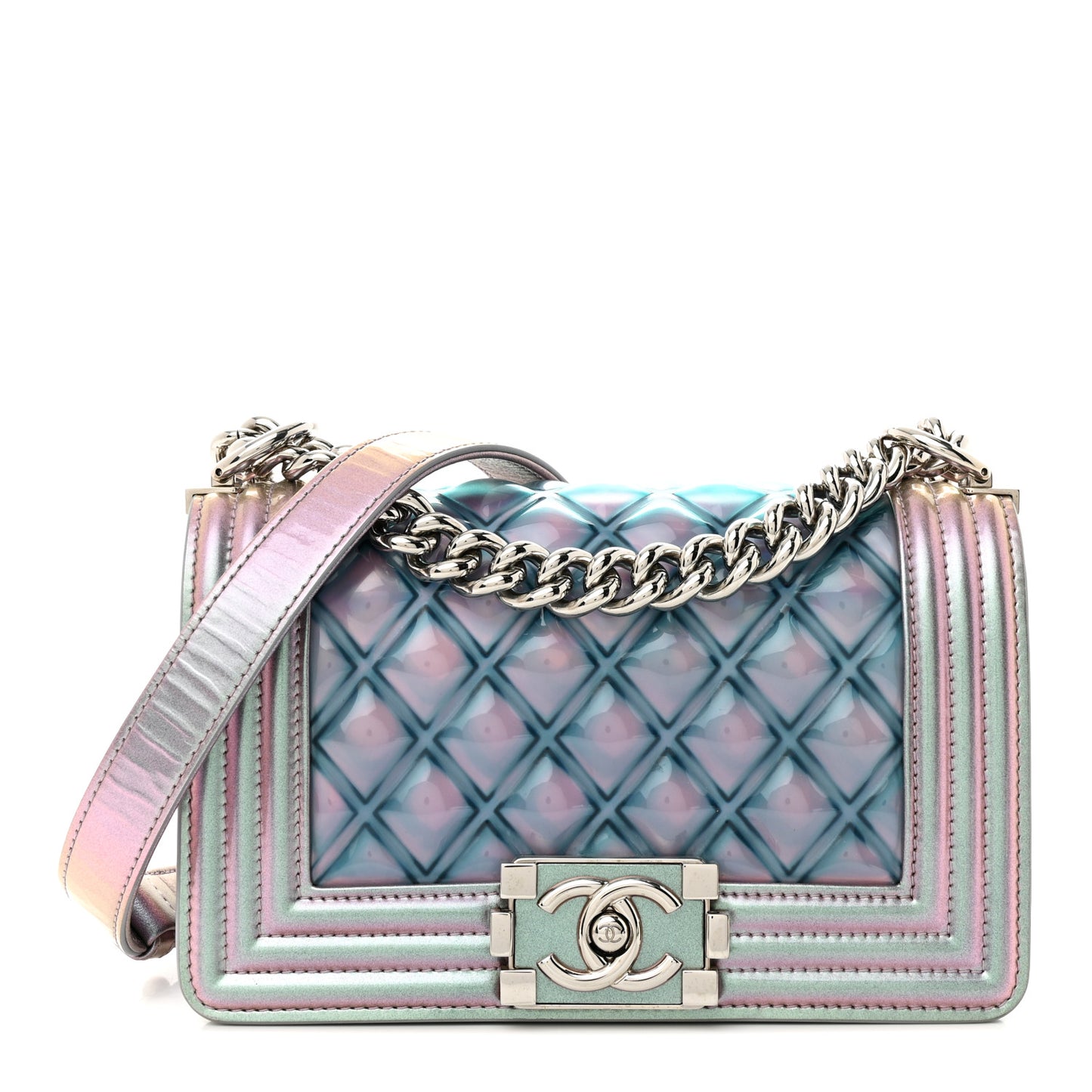 Iridescent Patent Calfskin PVC Quilted Small Boy Flap Light Purple