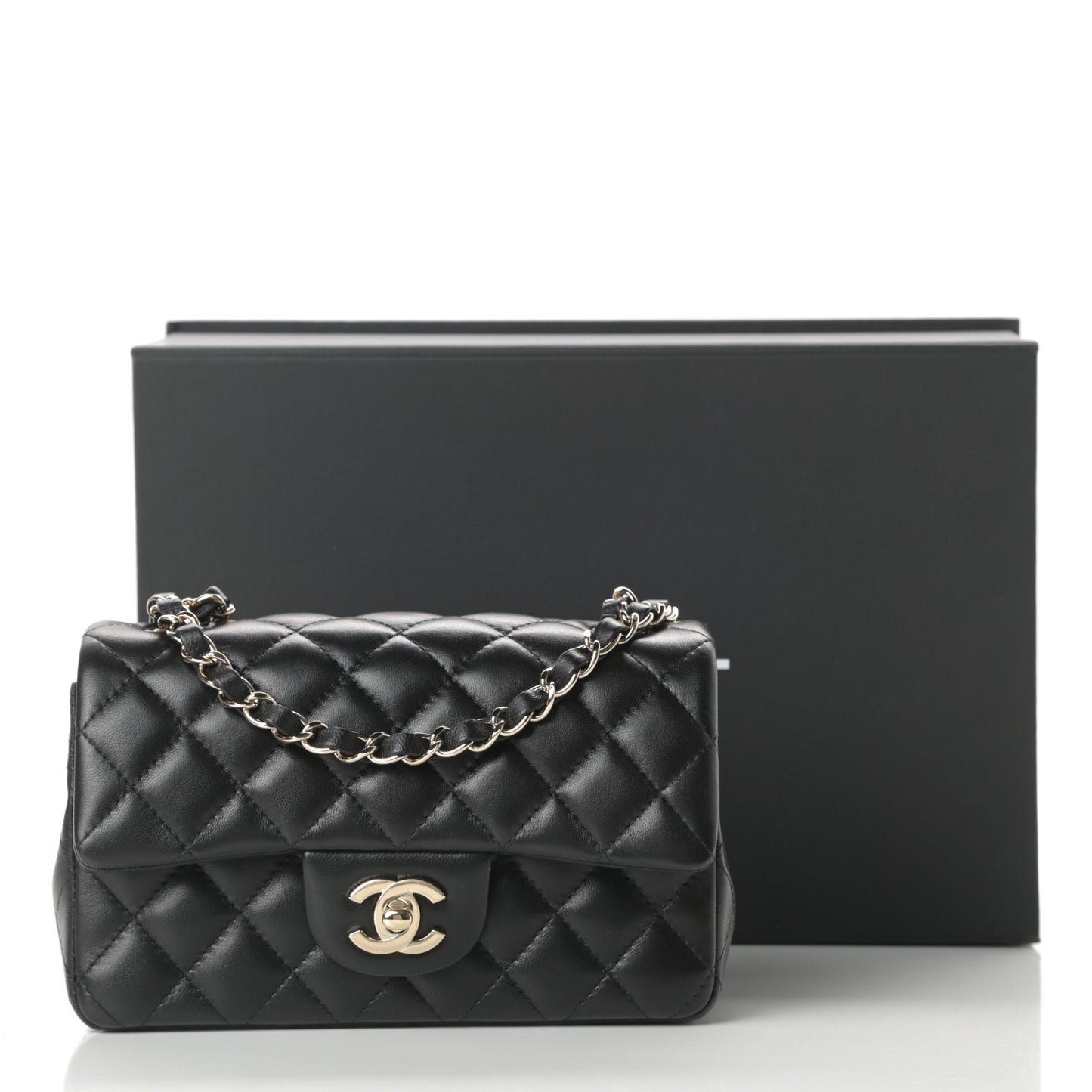 Lambskin Quilted Mini Rectangular Flap Black