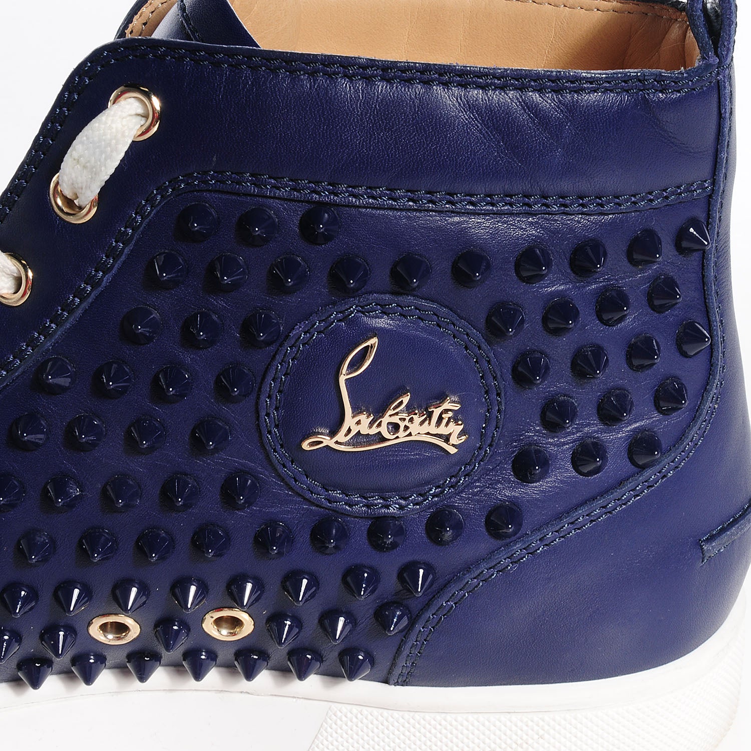 Christian Louboutin Mens Calfskin Louis Spikes Flat Sneakers 42.5 Blue Denim 6 of 8