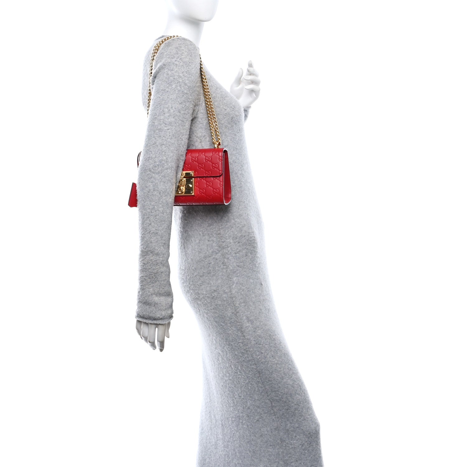 Gucci Guccissima Small Padlock Shoulder Bag Hibiscus Red 2 of 10