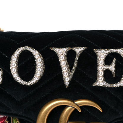 Gucci Velvet Matelasse Loved Embroidered Medium GG Marmont Shoulder Bag Black 15 of 16